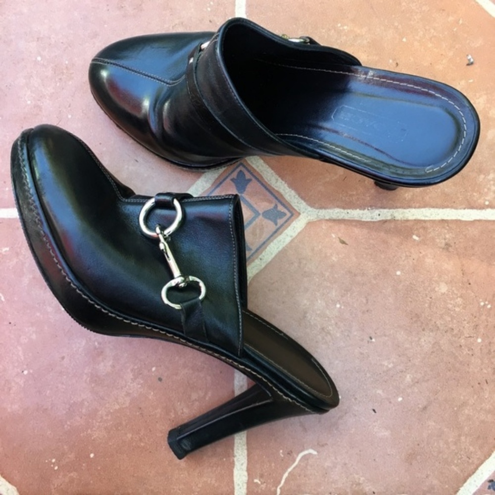 COACH Vintage Silver-Tone Horsebit High Heel Mules